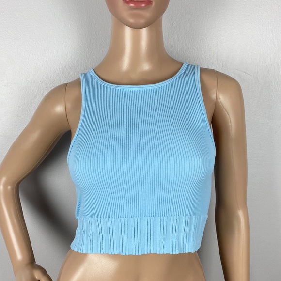 NEW ZARA BLUE RIBBED SEAMLESS CROP TOP - Picture 2 of 8
